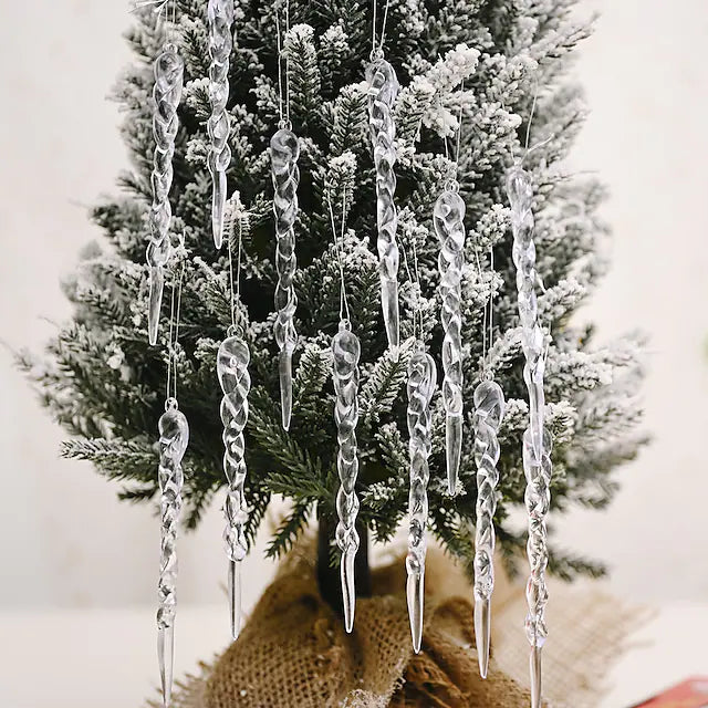 12pcs/1pack Christmas Transparent Icicle Pendant New Christmas Tree Decoration Thread Pendant Tree Ornaments