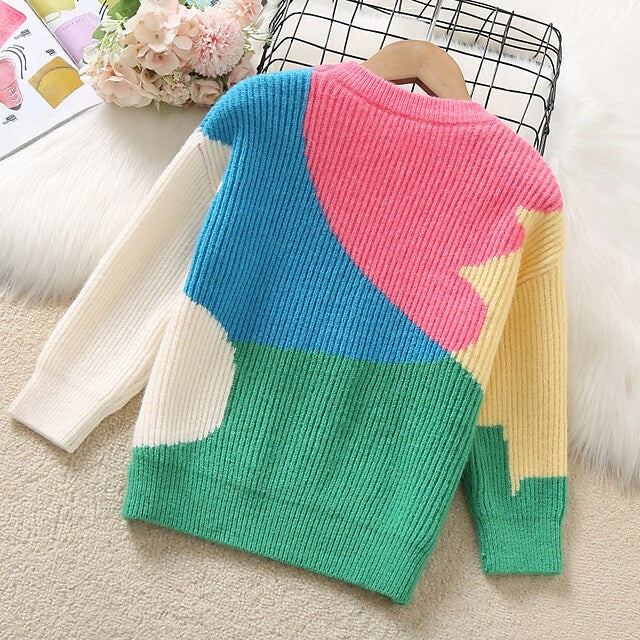 Kids Girls' Sweater Graphic School Long Sleeve Patchwork Fashion 3-12 Years