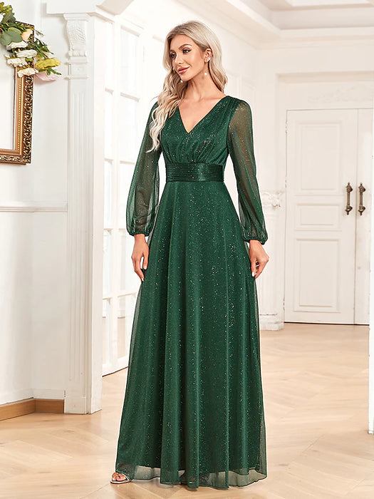 A-Line Evening Gown Elegant Dress Formal Floor Length Long Sleeve