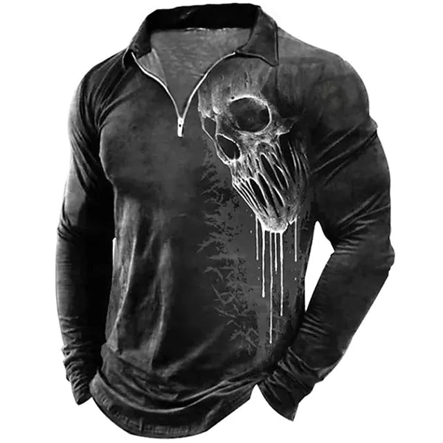 Men's Collar Polo Shirt Golf Shirt Skull Turndown Black 3D Print
