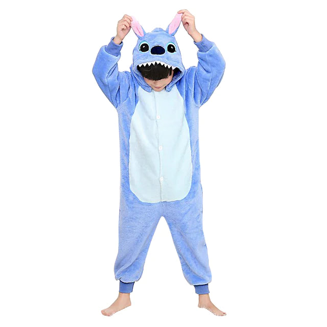 Kid's Kigurumi Pajamas Monster Blue Monster Animal Patchwork Onesie