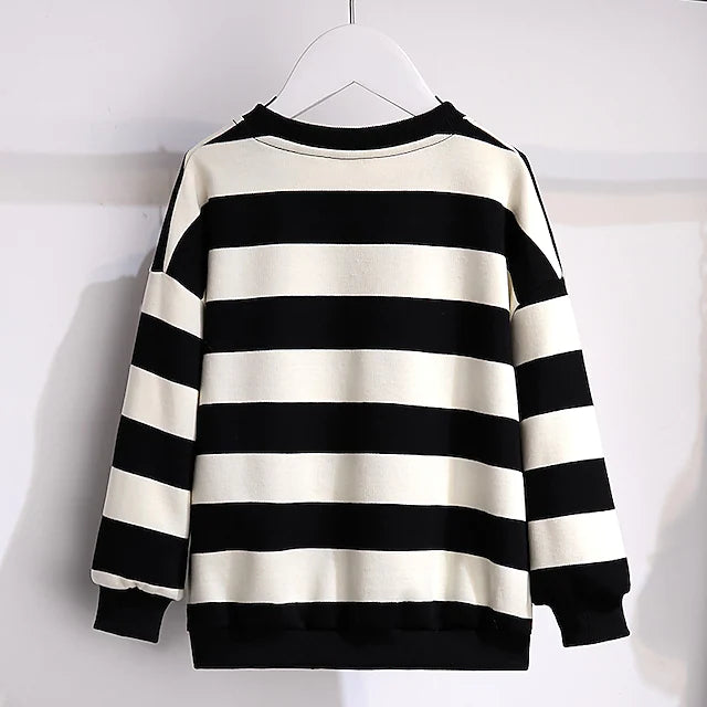 Kids Girls' Sweatshirt Stripe School Long Sleeve Crewneck Fashion 7-13 Years Spring White
