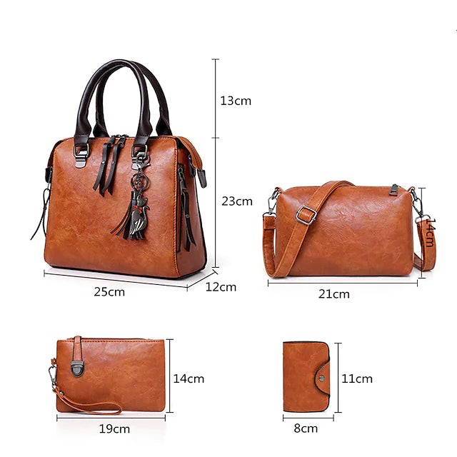 Women's Bag Set Polyester 4 Pieces Purse Set Zipper Quilted Daily Holiday Black Gray Red Brown