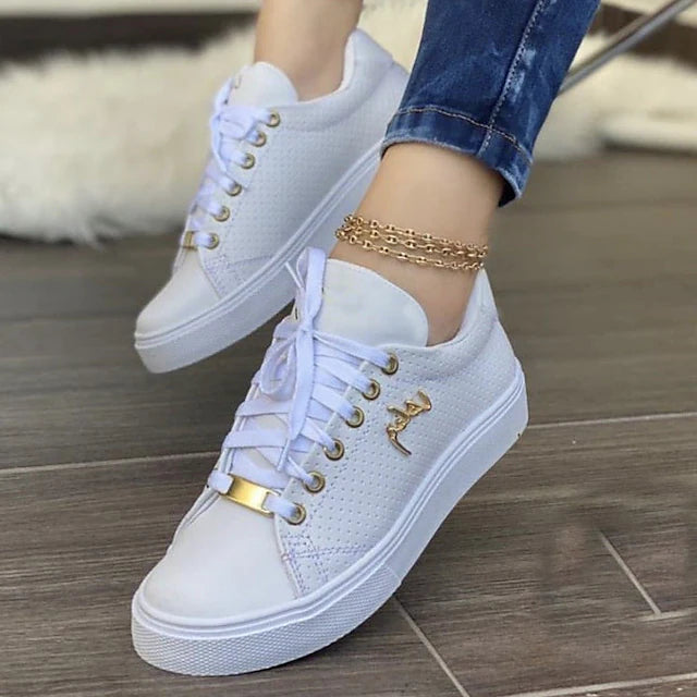 Women's Sneakers Plus Size Daily Lace-up Flat Heel Round Toe Casual PU Leather