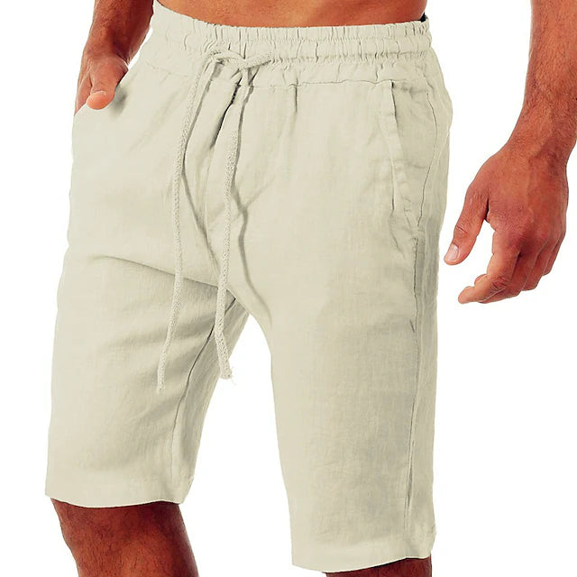 Men's Linen Yoga Shorts Side Pockets Drawstring Bottoms Quick Dry Moisture Wicking