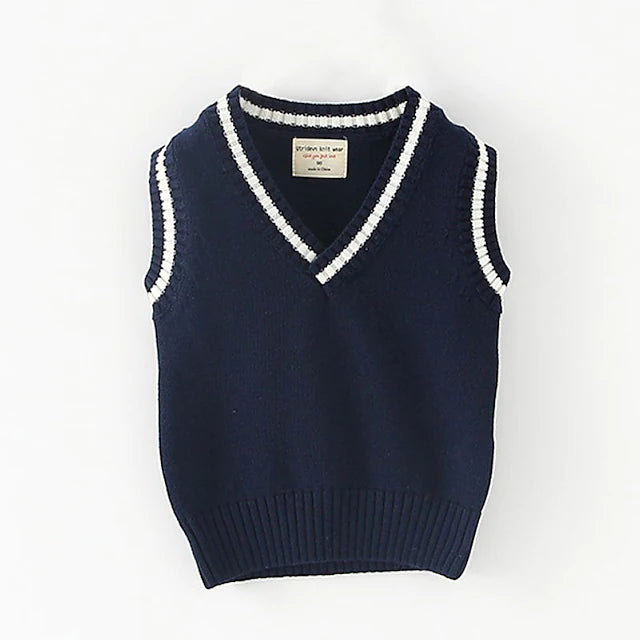 Kids Boys Sweater Solid Color School Sleeveless Active Cotton 3-13 Years