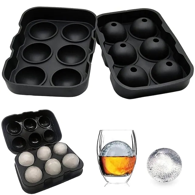 6 Ball Ice Cube Tray Maker Silicone Mold Leak Proof Closure Silicone Ice Cube Tray