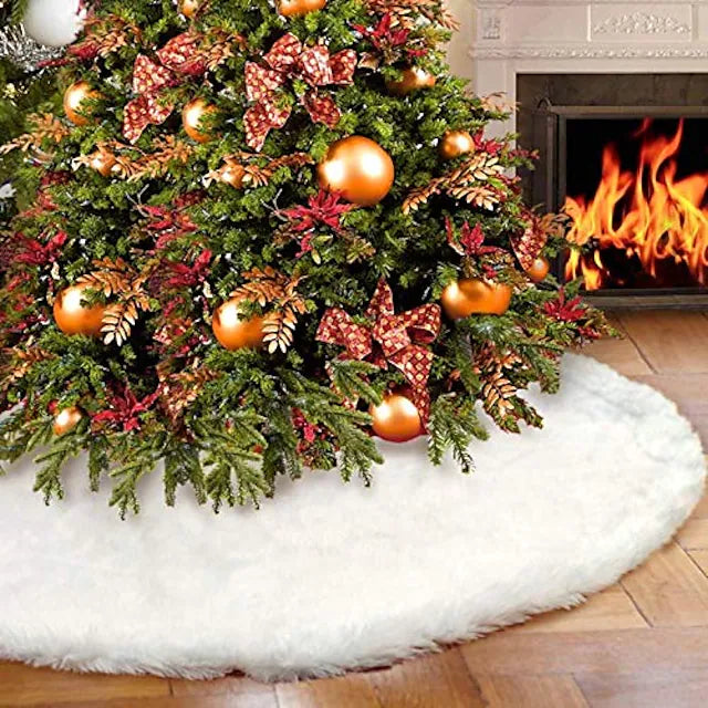 30 inches christmas tree skirt, pure white faux fur xmas tree skirt tree mat for christmas party holiday home decorations