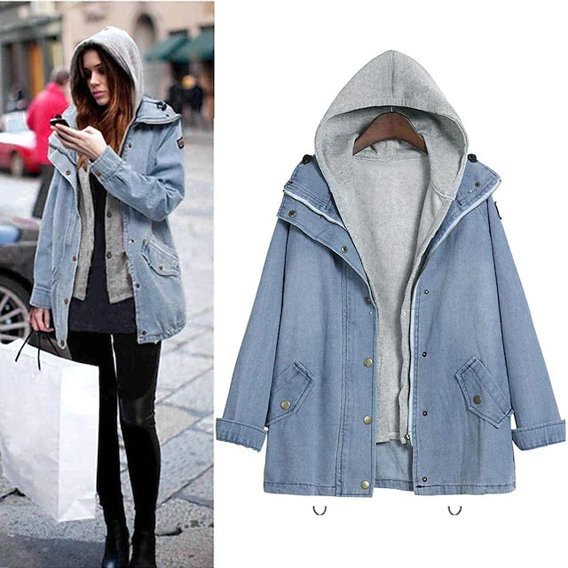 women's denim jacket hooded coat winter warm jacket plus size windbreaker